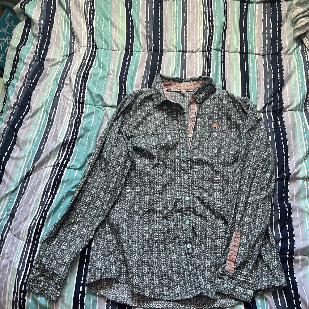 Cinch Patterned Button Down Shirt